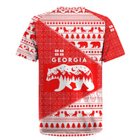 Georgia Christmas Rugby Jersey with Bear Mountains Forest Pattern and Traditional Georgian Design - Wonder Print Shop