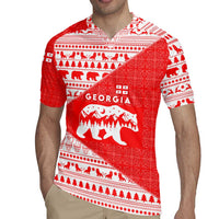 Georgia Christmas Rugby Jersey with Bear Mountains Forest Pattern and Traditional Georgian Design - Wonder Print Shop