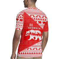 Georgia Christmas Rugby Jersey with Bear Mountains Forest Pattern and Traditional Georgian Design - Wonder Print Shop