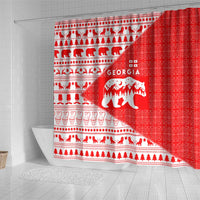 Georgia Christmas Shower Curtain with Bear Mountains Forest Pattern and Traditional Georgian Design - Wonder Print Shop