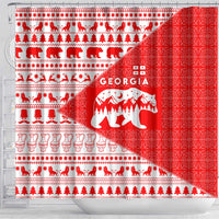 Georgia Christmas Shower Curtain with Bear Mountains Forest Pattern and Traditional Georgian Design - Wonder Print Shop