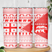 Georgia Christmas Skinny Tumbler with Bear Mountains Forest Pattern and Traditional Georgian Design - Wonder Print Shop