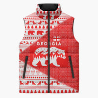 Georgia Christmas Sleeveless Puffer Jacket with Bear Mountains Forest Pattern and Traditional Georgian Design - Wonder Print Shop