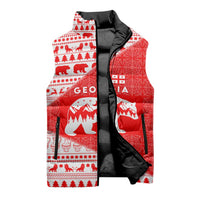 Georgia Christmas Sleeveless Puffer Jacket with Bear Mountains Forest Pattern and Traditional Georgian Design - Wonder Print Shop