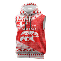 Georgia Christmas Sleeveless Zip Hoodie with Bear Mountains Forest Pattern and Traditional Georgian Design - Wonder Print Shop