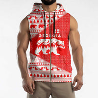 Georgia Christmas Sleeveless Zip Hoodie with Bear Mountains Forest Pattern and Traditional Georgian Design - Wonder Print Shop