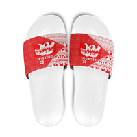 Georgia Christmas Slide Sandals with Bear Mountains Forest Pattern and Traditional Georgian Design - Wonder Print Shop