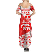 Georgia Christmas Summer Maxi Dress with Bear Mountains Forest Pattern and Traditional Georgian Design - Wonder Print Shop