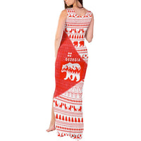 Georgia Christmas Tank Maxi Dress with Bear Mountains Forest Pattern and Traditional Georgian Design - Wonder Print Shop