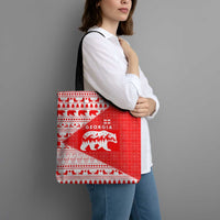 Georgia Christmas Tote Bag with Bear Mountains Forest Pattern and Traditional Georgian Design - Wonder Print Shop