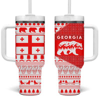 Georgia Christmas Tumbler With Handle with Bear Mountains Forest Pattern and Traditional Georgian Design - Wonder Print Shop