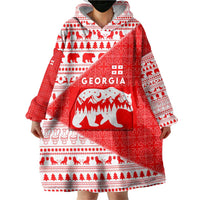 Georgia Christmas Wearable Blanket Hoodie with Bear Mountains Forest Pattern and Traditional Georgian Design - Wonder Print Shop