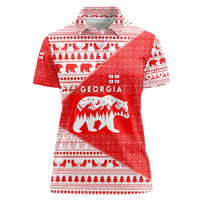 Georgia Christmas Women Polo Shirt with Bear Mountains Forest Pattern and Traditional Georgian Design - Wonder Print Shop