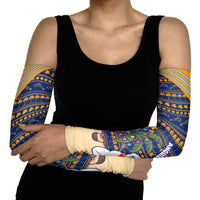 Anguilla Christmas Arm Sleeves with Snowman Palm Tree Ornaments Coconut Drink and Island Pattern Design - Wonder Print Shop