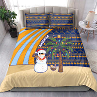 Anguilla Christmas Bedding Set with Snowman Palm Tree Ornaments Coconut Drink and Island Pattern Design - Wonder Print Shop