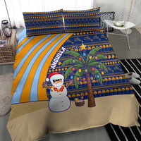 Anguilla Christmas Bedding Set with Snowman Palm Tree Ornaments Coconut Drink and Island Pattern Design - Wonder Print Shop