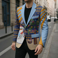 Anguilla Christmas Blazer with Snowman Palm Tree Ornaments Coconut Drink and Island Pattern Design - Wonder Print Shop
