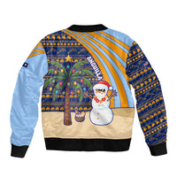 Anguilla Christmas Bomber Jacket with Snowman Palm Tree Ornaments Coconut Drink and Island Pattern Design - Wonder Print Shop