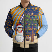 Anguilla Christmas Bomber Puffer Jacket with Snowman Palm Tree Ornaments Coconut Drink and Island Pattern Design - Wonder Print Shop