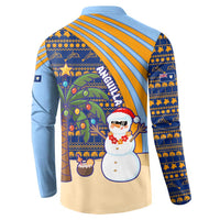 Anguilla Christmas Button Sweatshirt with Snowman Palm Tree Ornaments Coconut Drink and Island Pattern Design - Wonder Print Shop