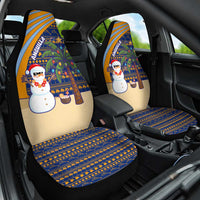 Anguilla Christmas Car Seat Cover with Snowman Palm Tree Ornaments Coconut Drink and Island Pattern Design - Wonder Print Shop