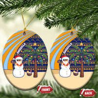 Anguilla Christmas Ceramic Ornament with Snowman Palm Tree Ornaments Coconut Drink and Island Pattern Design - Wonder Print Shop