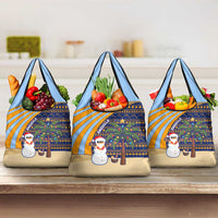 Anguilla Christmas Grocery Bag with Snowman Palm Tree Ornaments Coconut Drink and Island Pattern Design - Wonder Print Shop