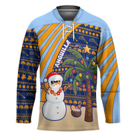 Anguilla Christmas Hockey Jersey with Snowman Palm Tree Ornaments Coconut Drink and Island Pattern Design - Wonder Print Shop