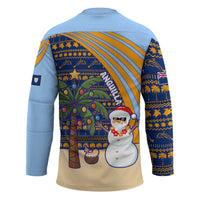 Anguilla Christmas Hockey Jersey with Snowman Palm Tree Ornaments Coconut Drink and Island Pattern Design - Wonder Print Shop