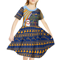 Anguilla Christmas Kid Short Sleeve Dress with Snowman Palm Tree Ornaments Coconut Drink and Island Pattern Design - Wonder Print Shop