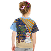 Anguilla Christmas Kid T Shirt with Snowman Palm Tree Ornaments Coconut Drink and Island Pattern Design - Wonder Print Shop
