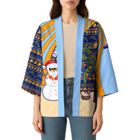Anguilla Christmas Kimono with Snowman Palm Tree Ornaments Coconut Drink and Island Pattern Design - Wonder Print Shop
