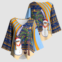 Anguilla Christmas Kimono Sleeve Blouse with Snowman Palm Tree Ornaments Coconut Drink and Island Pattern Design - Wonder Print Shop