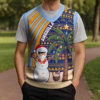 Anguilla Christmas Knitted V-Neck Vest with Snowman Palm Tree Ornaments Coconut Drink and Island Pattern Design - Wonder Print Shop
