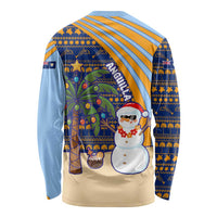 Anguilla Christmas Long Sleeve Shirt with Snowman Palm Tree Ornaments Coconut Drink and Island Pattern Design - Wonder Print Shop