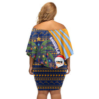 Anguilla Christmas Off Shoulder Short Dress with Snowman Palm Tree Ornaments Coconut Drink and Island Pattern Design - Wonder Print Shop