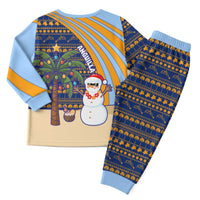 Anguilla Christmas Pajama Set with Snowman Palm Tree Ornaments Coconut Drink and Island Pattern Design - Wonder Print Shop