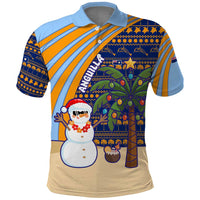 Anguilla Christmas Polo Shirt with Snowman Palm Tree Ornaments Coconut Drink and Island Pattern Design - Wonder Print Shop