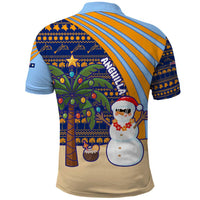 Anguilla Christmas Polo Shirt with Snowman Palm Tree Ornaments Coconut Drink and Island Pattern Design - Wonder Print Shop