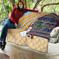 Anguilla Christmas Quilt with Snowman Palm Tree Ornaments Coconut Drink and Island Pattern Design - Wonder Print Shop