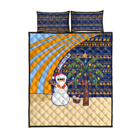Anguilla Christmas Quilt Bed Set with Snowman Palm Tree Ornaments Coconut Drink and Island Pattern Design - Wonder Print Shop