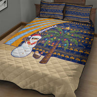 Anguilla Christmas Quilt Bed Set with Snowman Palm Tree Ornaments Coconut Drink and Island Pattern Design - Wonder Print Shop