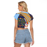 Anguilla Christmas Raglan Cropped T Shirt with Snowman Palm Tree Ornaments Coconut Drink and Island Pattern Design - Wonder Print Shop