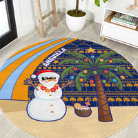 Anguilla Christmas Round Carpet with Snowman Palm Tree Ornaments Coconut Drink and Island Pattern Design - Wonder Print Shop