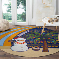 Anguilla Christmas Round Carpet with Snowman Palm Tree Ornaments Coconut Drink and Island Pattern Design - Wonder Print Shop