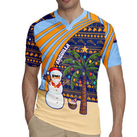 Anguilla Christmas Rugby Jersey with Snowman Palm Tree Ornaments Coconut Drink and Island Pattern Design - Wonder Print Shop