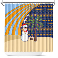 Anguilla Christmas Shower Curtain with Snowman Palm Tree Ornaments Coconut Drink and Island Pattern Design - Wonder Print Shop