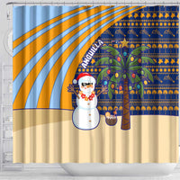 Anguilla Christmas Shower Curtain with Snowman Palm Tree Ornaments Coconut Drink and Island Pattern Design - Wonder Print Shop