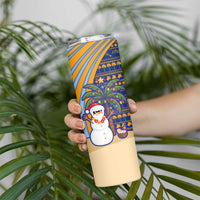 Anguilla Christmas Skinny Tumbler with Snowman Palm Tree Ornaments Coconut Drink and Island Pattern Design - Wonder Print Shop