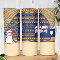 Anguilla Christmas Skinny Tumbler with Snowman Palm Tree Ornaments Coconut Drink and Island Pattern Design - Wonder Print Shop